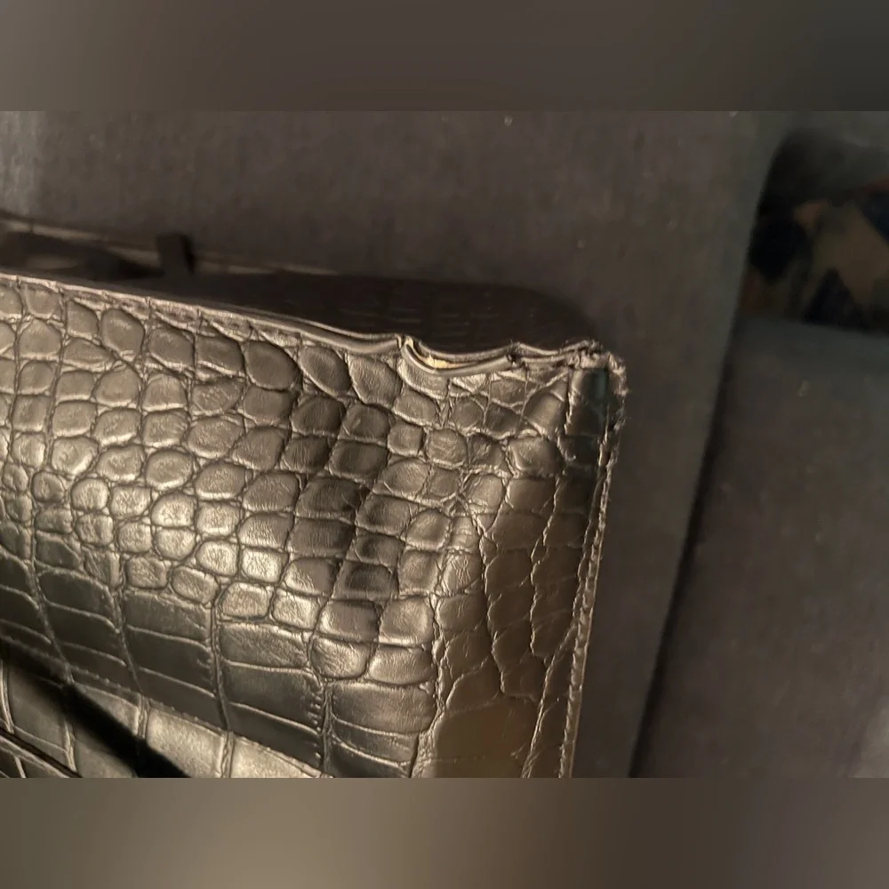 BEIS Black Croc-Embossed Tote Bag